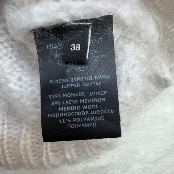 Isabel Marant Mohair Sweater Beige Fuzzy Crew Neck Merino Blend Size 38 - Picture 6 of 9